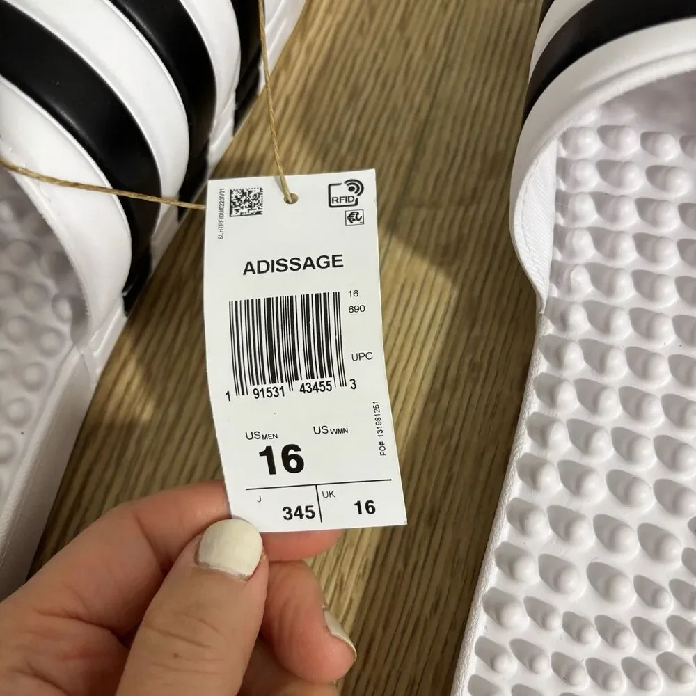 Adidas Adissage Slides Men’s Sz 16 White Sandals Athletic NEW